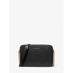 NWT Michael Kors Jet Set Large Crossbody Black Saffiano Leather Gold Chain Chic!